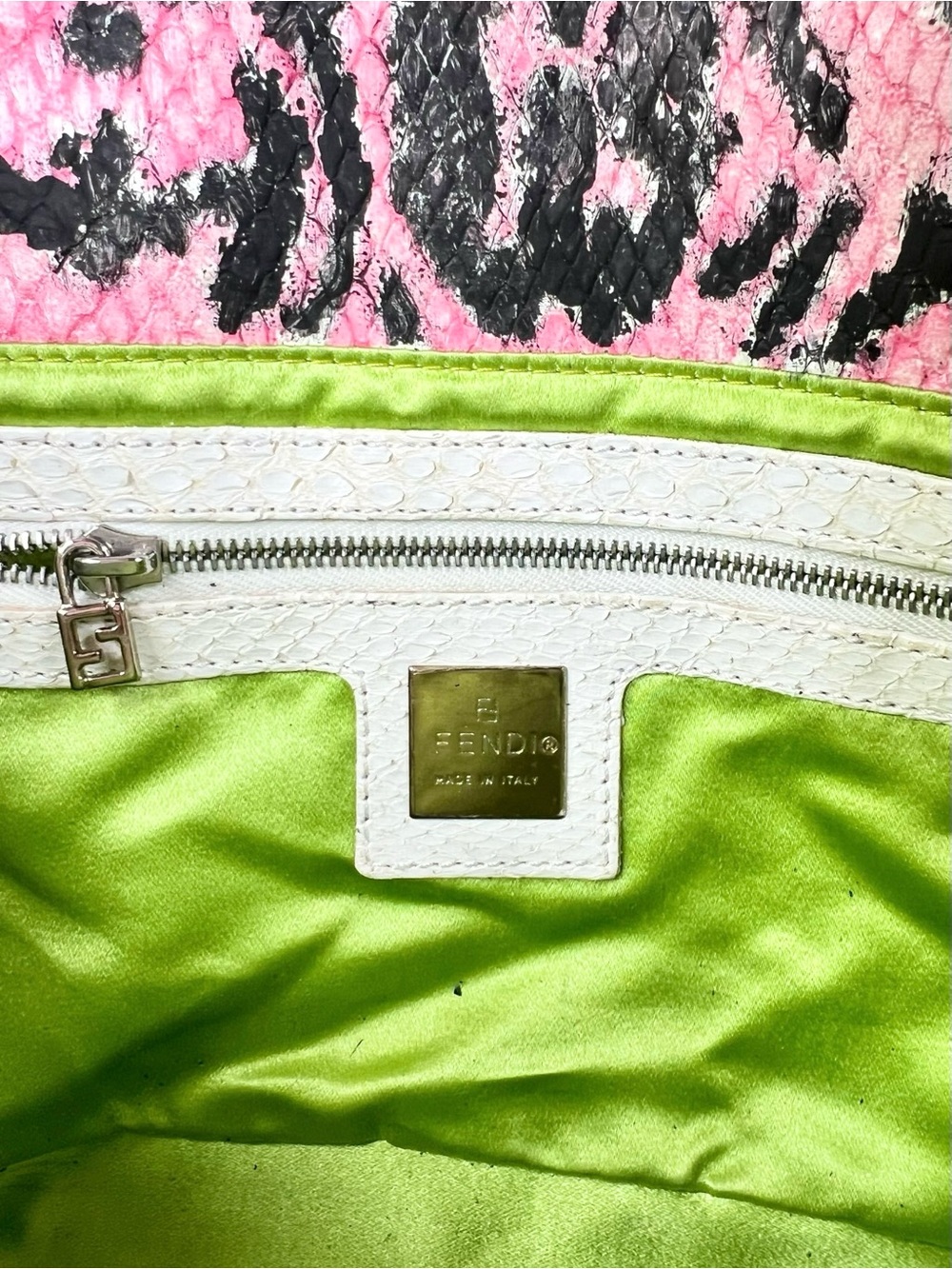 RARE FENDI Upcycled Vintage Mini FF Baguette Bag in Black Pink & Green - Picture 14 of 16